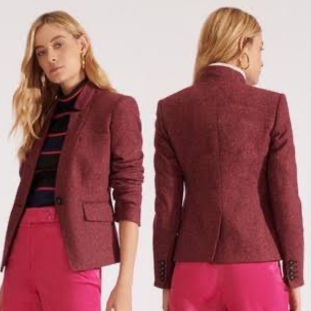 NWOT Veronica Beard Cutaway Dickey Wool Nylon Woven Tweed Blazer Jacket 0